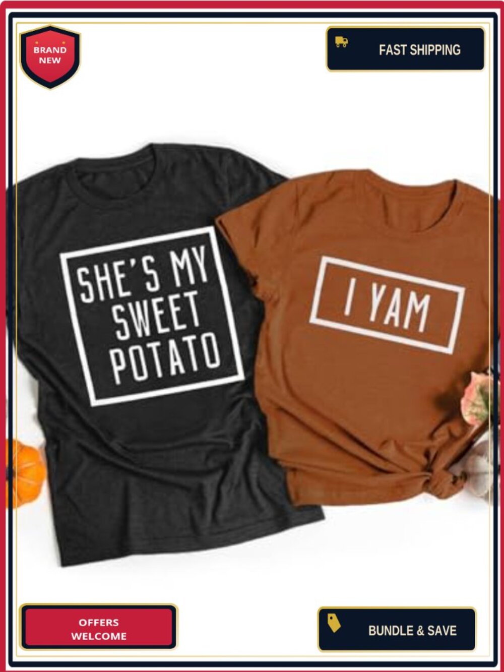 Sweet Potato I Yam Couples Thanksgiving T-Shirt Short Sleeve Graphic Tee